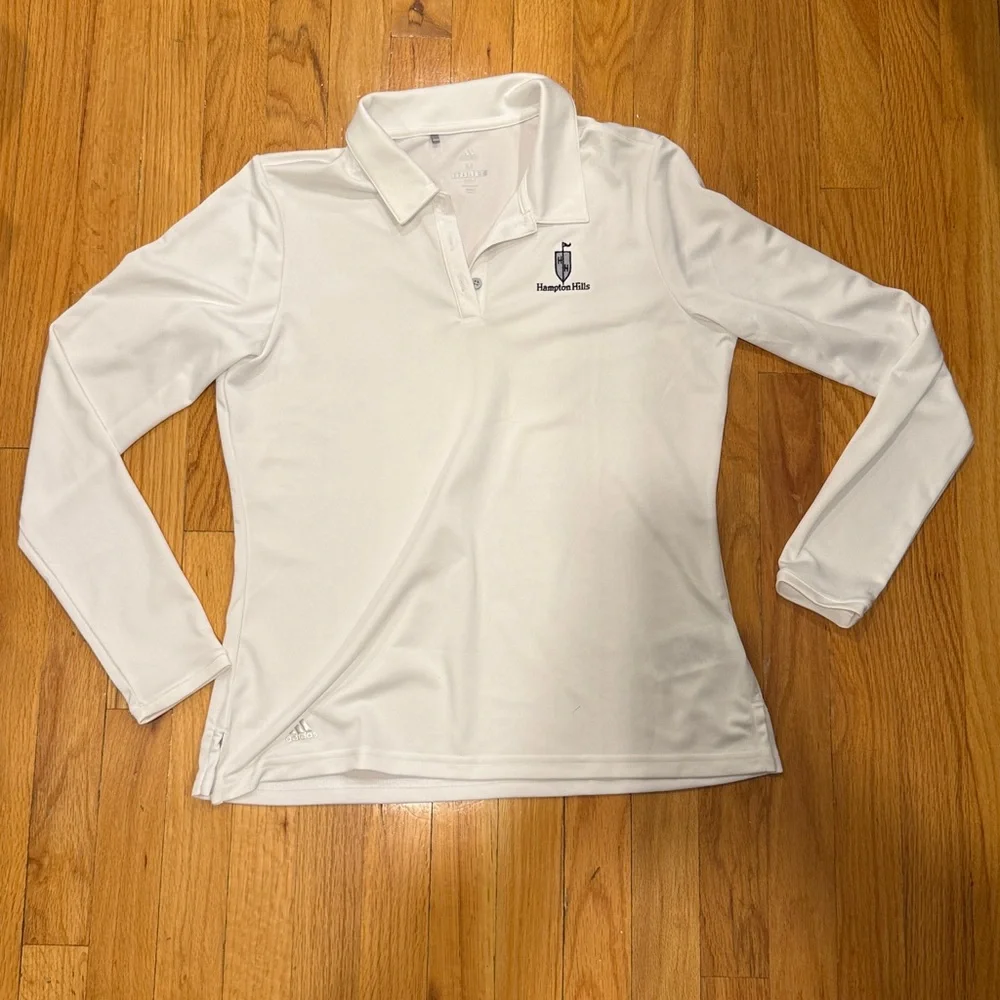 Adidas Men’s Hampton Hills White Long Sleeve Polo Size Medium